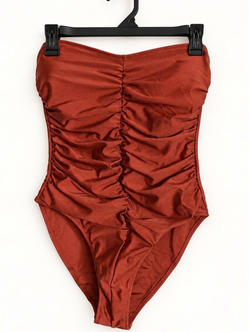 SHEIN Rust Ruched Strapless Bandeau One-Piece Swimsuit Size M